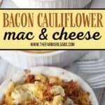 Ready for a twist on the classic mac and cheese recipe? Bacon Cauliflower Macaroni and Cheese is the ultimate comfort food. Creamy macaroni and cheese are mixed with flavorful bacon and farm fresh cauliflower. This twist on the classic macaroni and cheese is easy and delicious! #macaroniandcheese