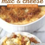 Ready for a twist on the classic mac and cheese recipe? Bacon Cauliflower Macaroni and Cheese is the ultimate comfort food. Creamy macaroni and cheese are mixed with flavorful bacon and farm fresh cauliflower. This twist on the classic macaroni and cheese is easy and delicious! #macaroniandcheese