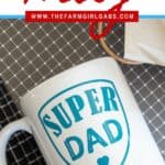 Say thanks to dad! Make dad this easy Cricut DIY Super Dad Father’s Day Mug. This Super Dad mug is an easy beginner Cricut craft project. This easy cricut craft will make the best Father's Day gift. This cricut tutorial also includes a FREE SVG file to use. #cricutcraft #cricuttutorial
