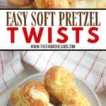 Craving a salty snack? Whip up a batch of these Easy Homemade Soft Pretzel Twists. This easy snack recipe won't last long. This basic pretzel dough can be be shaped into twists, knots, bites or the classic pretzel shape.