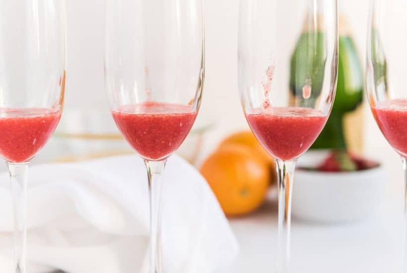 Mimosa Cocktails aren't just for brunch. These Farm Fresh Strawberry Mimosas are great to serve for any party or occasion. This easy cocktail is perfect when strawberries are at their peak.