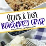 It's blueberry season! This easy blueberry crisp recipe it the perfect way to celebrate. This fruit crisp is a super simple summer dessert and perfect with a dollop of ice cream. This recipe is one of our favorite summer desserts. You family will love this quick and easy fruit crisp recipe. #blueberrycrisp #blueberryrecipe #summerdessert