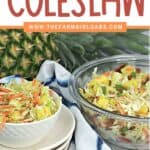 This Hawaiian Coleslaw recipe (or pineapple slaw) is zesty, crunchy and balanced with sweet pineapple flavor. This easy slaw recipe is a tasty twist on the classic coleslaw.