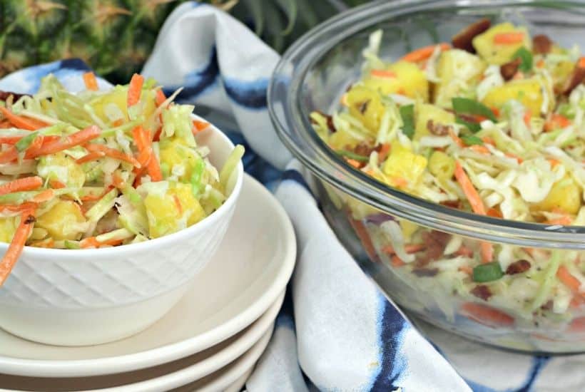 This Hawaiian Coleslaw recipe (or pineapple slaw) is zesty, crunchy and balanced with sweet pineapple flavor. This easy slaw recipe is a tasty twist on the classic coleslaw.