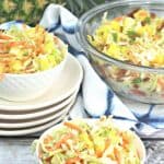 This Hawaiian Coleslaw recipe (or pineapple slaw) is zesty, crunchy and balanced with sweet pineapple flavor. This easy slaw recipe is a tasty twist on the classic coleslaw.