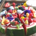 This Watermelon Pizza recipe is a refreshing dessert. No oven is needed for this sweet and delicious no-bake dessert recipe. It is the perfect summer fruit recipe. This fruit pizza recipe is great to serve at a party too.