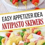 These make-ahead Tortellini Antipasto Skewers Appetizers are an easy and delicious party recipe or snack idea. This super easy antipasto recipe feeds a crowd too.