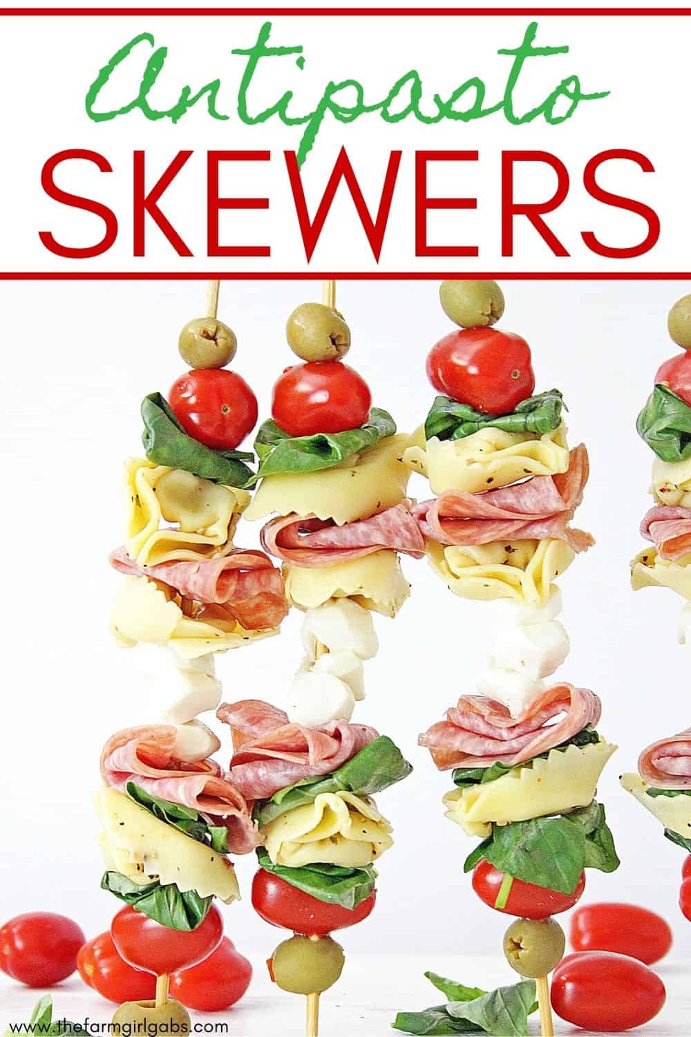 These make-ahead Tortellini Antipasto Skewers Appetizers are an easy and delicious party recipe or snack idea. This super easy antipasto recipe feeds a crowd too.
