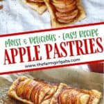 They may look fancy, but these easy puff pastry apple tarts are anything but! This easy rustic apple tarts recipe is so delicious. Fill these apple pastries with your favorite apple variety, cinnamon and sugar. This easy apple tart recipe is perfect for breakfast or a quick snack. You family will love this easy apple dessert recipe made with puff pastry.