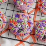 Making Halloween Monster Sprinkle Cookies is easier than you might think. With only 30 minutes of preparation and 10 minutes of baking time, you can have these easy Halloween cookies ready for your loved ones in less than an hour.