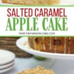 Salted Caramel Apple Cake is moist, fluffy and topped with fresh sweet apples. It is then drizzled with a decadent salted caramel glaze. This easy apple cake recipe is a winner! This simple fall apple dessert won't last long.