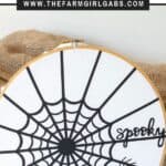 This Spider Web Halloween Hoop Art is the perfect Cricut Halloween craft to try at home while alone or with loved ones. The easy fall craft does not take long to create and will last such a long time.