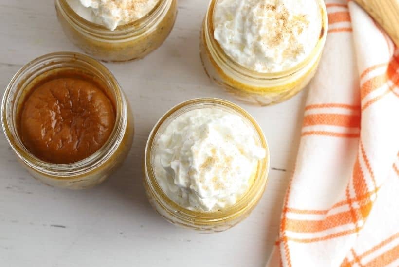 For the perfect easy fall mason jar dessert, this Pumpkin Pie in a Jar recipe is just what you need. Consisting of pumpkin puree and several other easy-to-find ingredients that you likely already have at home, this fall favorite is easy to make and delicious to taste. This pumpkin mason jar recipe is a tasty twist on the classic pumpkin pie recipe. This fall dessert is also a delicious Thanksgiving dessert recipe too.