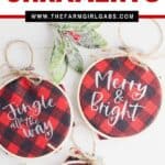Homemade Christmas ornaments add a special touch to your tree. Add a farmhouse flair and make some Buffalo Plaid Hoop Ornaments. It's an easy Cricut Christmas craft. The DIY Christmas ornaments are easy to make and great to give. These embroidery hoop ornaments make a great DIY Christmas gift idea.