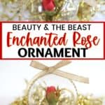 This simple DIY Beauty And The Beast Enchanted Rose Ornament is inspired by the classic Disney Beauty And The Beast movie. This is a fun Christmas craft for Disney fans of all ages. Disney Ornaments are fun to make at home. This DIY Disney ornament is an easy Disney Craft for kids. You kids will love a Disney Christmas and making this DIY Beauty An The Beast Enchanted Rose Ornament.