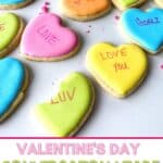 Take your favorite conversation hearts Valentine candy and turn them into these fun Conversation Heart Sugar Cookies. This Valentine's Day Sugar Cookie recipe is "rly sweet".