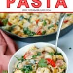 Enjoy the fresh taste of tortellini, shredded cheese, baby spinach, and tomatoes mixed to create this tasty and fulfilling Creamy Tortellini Pasta Skillet