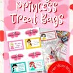 These Disney Princess Valentine Treat Bags are a fun idea for kids to hand out to their friends at school for Valentine’s Day. You can fill these with candy, crafts, or anything you want!