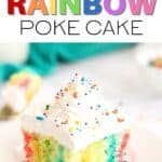 Make a colorful, moist, and utterly delicious cake within minutes with this Rainbow Poke Cake recipe. It is full of flavor and plenty of fun colors, including shades of pink, blue, and yellow!