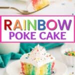 Make a colorful, moist, and utterly delicious cake within minutes with this Rainbow Poke Cake recipe. It is full of flavor and plenty of fun colors, including shades of pink, blue, and yellow!