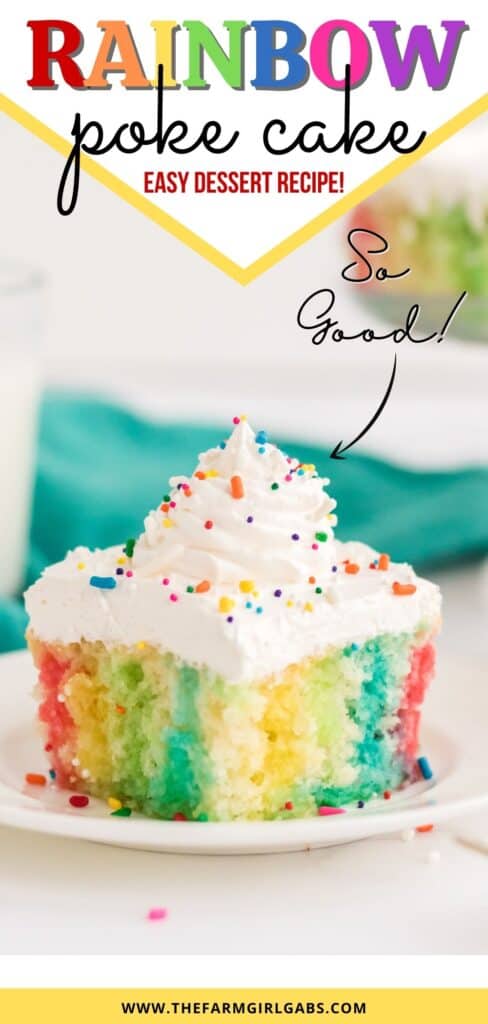 Make a colorful, moist, and utterly delicious cake within minutes with this Rainbow Poke Cake recipe. It is full of flavor and plenty of fun colors, including shades of pink, blue, and yellow!