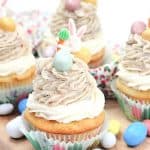 These Easter Egg Malt Cupcakes are a fun Easter cupcake recipe the whole family will enjoy. These cupcakes are easy to decorate and made with the classic malted easter eggs (or Whoppers).