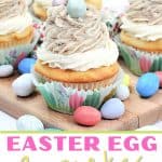 These Easter Egg Malt Cupcakes are a fun Easter cupcake recipe the whole family will enjoy. These cupcakes are easy to decorate and made with the classic malted easter eggs (or Whoppers).