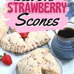 Impress your family with homemade baked goods that they can have for breakfast or a snack. This Strawberry Scones recipe is fun to make and will stay fresh for several days. These fresh-baked scones are soft, flaky and bursting with juicy strawberries! This is also a great freezer friendly recipe. Bake a batch of these fresh strawberry scones and freeze to enjoy at a later time.