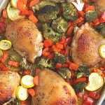 Want to make a delicious mess-free meal that is good for you? Try this health Sheet Pan Chicken Dinner consisting of chicken thighs, broccoli, carrots, and more! You will love this easy weeknight meal idea. This Sheet Pan Chicken recipe is a hit.