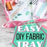 This simple DIY fabric tray is a fun sewing project you can make in just a few minutes. This easy craft project is perfect to display on your desk and use for home organization.