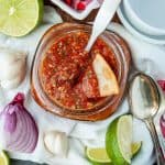 Spice things up with the easy roasted tomato and tomatillo salsa recipe. This easy salsa recipe is full of roasted tomatoes and tomatillos. If you need a side for Mexican night or a dip recipe, try this roasted tomato salsa recipe.
