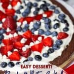 This Star-Spangled Brownie Pizza is perfect for any patriotic celebration. Bring this easy red, white and blue dessert recipe to your July 4th picnic. Your guests will love this decadent chocolate brownie recipe.