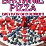 This Star-Spangled Brownie Pizza is perfect for any patriotic celebration. Bring this easy red, white and blue dessert recipe to your July 4th picnic. Your guests will love this decadent chocolate brownie recipe.