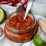 Spice things up with the easy roasted tomato and tomatillo salsa recipe. This easy salsa recipe is full of roasted tomatoes and tomatillos. If you need a side for Mexican night or a dip recipe, try this roasted tomato salsa recipe.