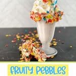 This is a milkshake recipe you don't want to pass up. This amazing Fruity Pebbles milkshake is Perfect blender Fruity Pebbles cereal vanilla ice cream milkshake for kids party food, Summer drink, or an easy dessert recipe. This creamy milkshake with Fruity Pebbles will definitely please any crowd. Check out the best vanilla Fruity Pebbles ice cream milkshake today.