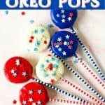 Patriotic Oreo Pops are a fun red, white and blue snack recipe to celebration the 4th of July or Memorial Day. Show you patriotic spirit and whip of a batch of these quick and easy cookie snacks.