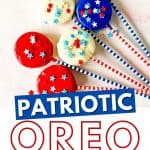 Patriotic Oreo Pops are a fun red, white and blue snack recipe to celebration the 4th of July or Memorial Day. Show you patriotic spirit and whip of a batch of these quick and easy cookie snacks.