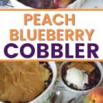 Blueberries and peaches are the fruits of summer! They pair up in this easy cobbler recipe to make a delicious Blueberry Peach Cobbler. This homemade cobbler recipe is a perfect way to enjoy their summer bounty! Read this post for how to make a simple blueberry peach cobbler from scratch.