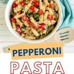 Easy Pepperoni Pasta Salad is a cold pasta salad recipe filled with pepperoni, cheese, vegetables and homemade Italian dressing. This zesty pepperoni pasta salad is perfect for potlucks, summer BBQs and large crowds!