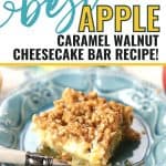 Apple season calls for easy fall recipes. These Apple Caramel Walnut Cheesecake Bars are a family favorite. This apple recipe starts with a shortbread crust and is topped with a cheesecake layer then loads of fresh apples, walnuts and a drizzle of caramel. Grab a cup of coffee and dig into this tasty fall dessert. You will love this easy fall cheesecake recipe.