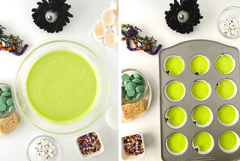 Cute and spooky, these easy Frankenstein Cupcakes In A Jar are perfect for a Halloween party. This kid-friendly Halloween recipe is made from doctored-up box cake mix and topped with a Frankenstein Rice Krispies treat.
