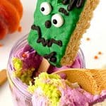 Cute and spooky, these easy Frankenstein Cupcakes In A Jar are perfect for a Halloween party. This kid-friendly Halloween recipe is made from doctored-up box cake mix and topped with a Frankenstein Rice Krispies treat.