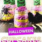 Cute and spooky, these easy Frankenstein Cupcakes In A Jar are perfect for a Halloween party. This kid-friendly Halloween recipe is made from doctored-up box cake mix and topped with a Frankenstein Rice Krispies treat.