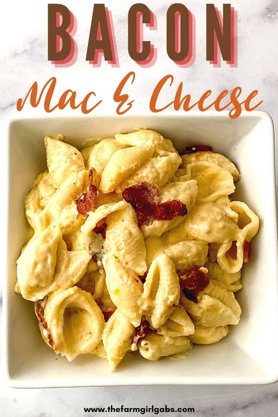 Ditch the box of macaroni and cheese and make a cheesy side on the stovetop with this stovetop Bacon Mac and Cheese recipe. It’s simple, flavorful, and perfect to serve with some of your favorite entrees, such as chicken and pork! This stovetop macaroni and cheese recipe is a perfect weeknight meal idea. Your family will love this creamy mac and cheese recipe. This is the mac & cheese is the ultimate comfort food recipe.