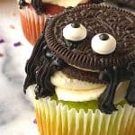 Oreo Spider Cupcakes for Halloween are a tasty treat that kids will love eating and making. The colorful and cute cupcakes are sure to be a huge hit at Halloween gatherings, birthday parties and fall activities with family and friends. The best part yet, this Halloween-inspired cupcake recipe is topped with an Oreo cookie spider.