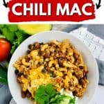 Prepare a fulfilling meal for the family with this wholesome and hearty Chili Mac. Loaded with flavor, this easy comfort food recipe is perfect to make for lunch or dinner with a side of cornbread or garlic bread! Chili Mac and Cheese is an easy weeknight meal idea.