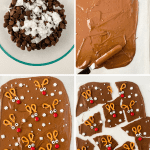 Learn how to make an easy and delicious treat to enjoy with family and friends for the holiday season. You’ll love the chocolatey taste of this sweet and simple chocolate Reindeer Bark recipe. This chocolate bark recipe is perfect recipe for a Christmas Cookie Exchange, holiday party or class party.