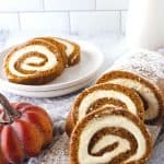 You can't go wrong with a classic pumpkin roll recipe. This easy fall dessert has a soft pumpkin cake filled with a slightly sweet cream cheese filling. Add a dusting of powdered sugar and you have a delicious fall dessert idea.