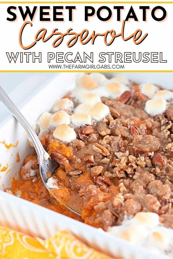 This easy Sweet Potato Casserole with Pecan Streusel is a holiday favorite! You can't beat the combination of sweet and salty flavors in this Thanksgiving dish that will have your family asking for seconds.