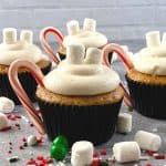 Combine the taste of your favorite warm beverage with a delicious baked cupcake treat when preparing these tasty Hot Chocolate Cupcakes. They’re the perfect dessert to serve during the holidays or winter months to your children and loved ones. This easy cupcake recipe is Santa-approved too.